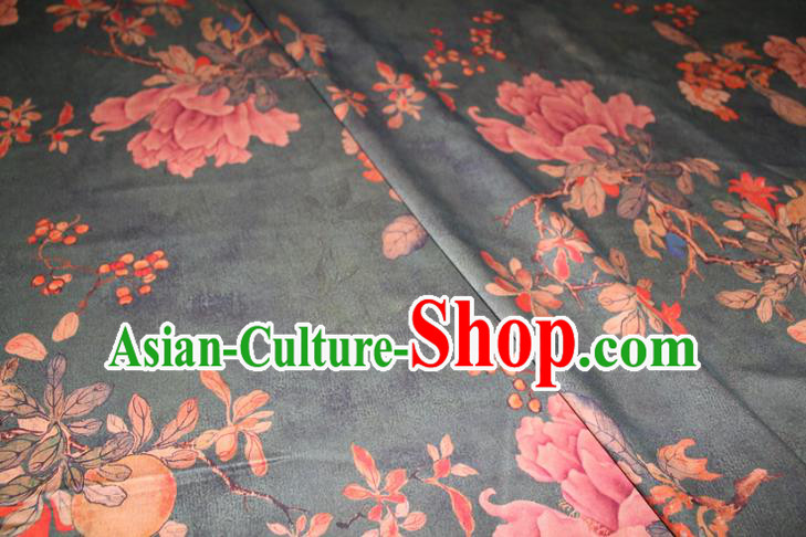 Chinese Traditional Cheongsam Classical Peony Pattern Silk Drapery Atrovirens Gambiered Guangdong Gauze Fabric Chinese Traditional Cheongsam Classical Peony Pattern Silk Drapery Atrovirens Gambiered Guangdong Gauze Fabric