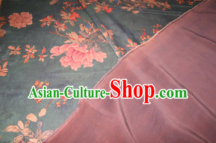 Chinese Traditional Cheongsam Classical Peony Pattern Silk Drapery Atrovirens Gambiered Guangdong Gauze Fabric Chinese Traditional Cheongsam Classical Peony Pattern Silk Drapery Atrovirens Gambiered Guangdong Gauze Fabric