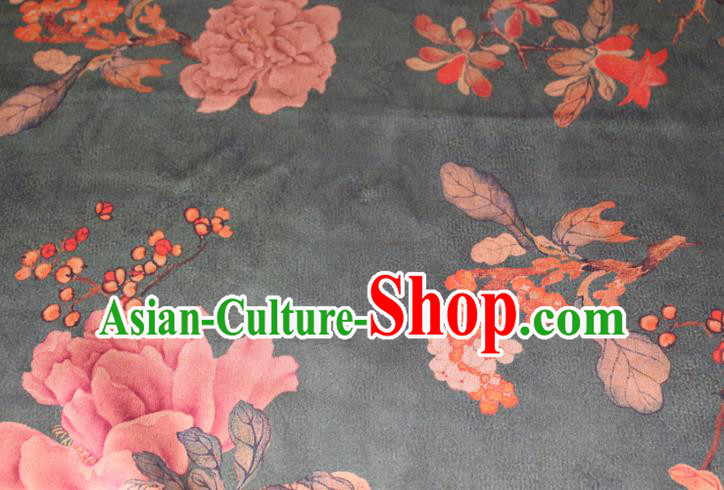 Chinese Traditional Cheongsam Classical Peony Pattern Silk Drapery Atrovirens Gambiered Guangdong Gauze Fabric Chinese Traditional Cheongsam Classical Peony Pattern Silk Drapery Atrovirens Gambiered Guangdong Gauze Fabric