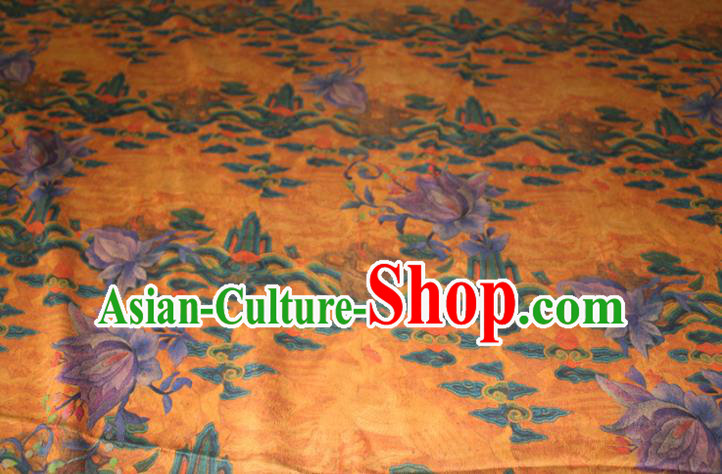 Chinese Traditional Cheongsam Gambiered Guangdong Gauze Fabric Classical Flowers Pattern Orange Silk Drapery Chinese Traditional Cheongsam Gambiered Guangdong Gauze Fabric Classical Flowers Pattern Orange Silk Drapery