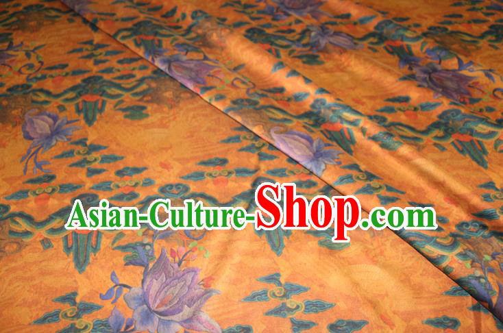 Chinese Traditional Cheongsam Gambiered Guangdong Gauze Fabric Classical Flowers Pattern Orange Silk Drapery Chinese Traditional Cheongsam Gambiered Guangdong Gauze Fabric Classical Flowers Pattern Orange Silk Drapery