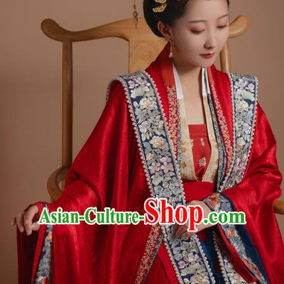 Ancient China Traditional Wedding Hanfu Clothing Song Dynasty Court Empress Red Historical Costumes Complete Set
