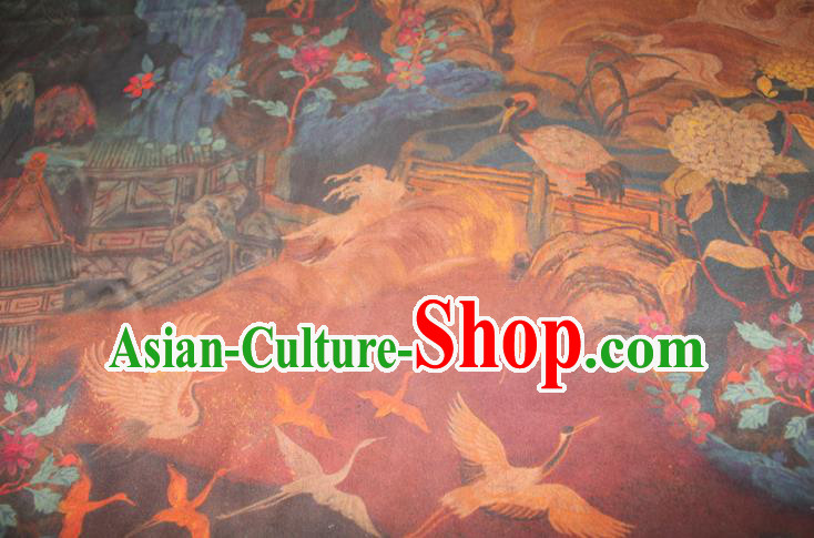 Chinese Classical Cranes Pattern Silk Drapery Red Gambiered Guangdong Gauze Traditional Cheongsam Fabric Chinese Classical Cranes Pattern Silk Drapery Red Gambiered Guangdong Gauze Traditional Cheongsam Fabric