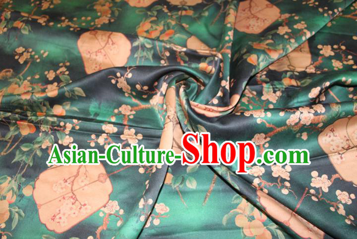 Chinese Classical Plum Fan Pattern Silk Drapery Traditional Cheongsam Fabric Green Gambiered Guangdong Gauze Chinese Classical Plum Fan Pattern Silk Drapery Traditional Cheongsam Fabric Green Gambiered Guangdong Gauze