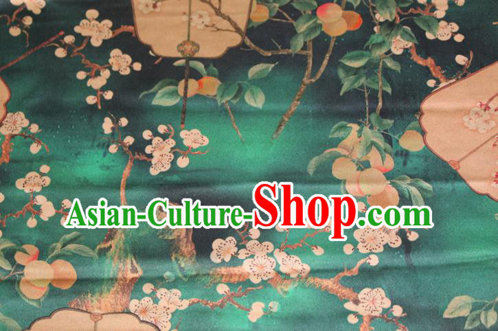 Chinese Classical Plum Fan Pattern Silk Drapery Traditional Cheongsam Fabric Green Gambiered Guangdong Gauze Chinese Classical Plum Fan Pattern Silk Drapery Traditional Cheongsam Fabric Green Gambiered Guangdong Gauze