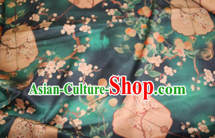 Chinese Classical Plum Fan Pattern Silk Drapery Traditional Cheongsam Fabric Green Gambiered Guangdong Gauze Chinese Classical Plum Fan Pattern Silk Drapery Traditional Cheongsam Fabric Green Gambiered Guangdong Gauze
