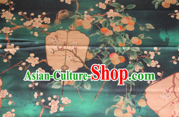 Chinese Classical Plum Fan Pattern Silk Drapery Traditional Cheongsam Fabric Green Gambiered Guangdong Gauze Chinese Classical Plum Fan Pattern Silk Drapery Traditional Cheongsam Fabric Green Gambiered Guangdong Gauze