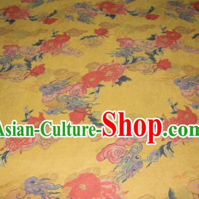 Chinese Classical Cloud Pine Pattern Silk Drapery Traditional Gambiered Guangdong Gauze Cheongsam Yellow Satin Fabric