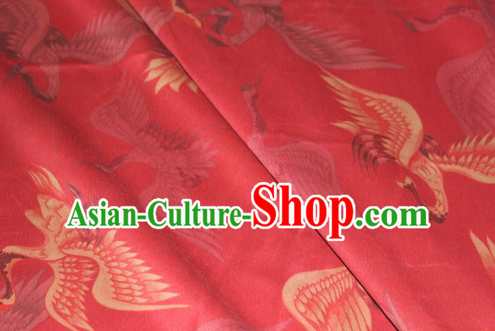 Chinese Traditional Red Gambiered Guangdong Gauze Cheongsam Satin Fabric Classical Cranes Pattern Silk Drapery