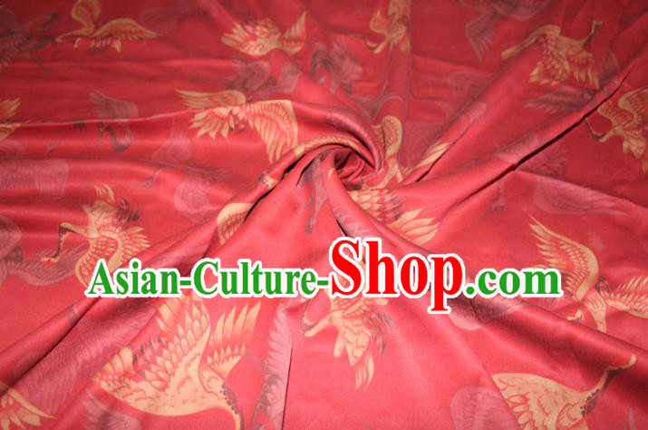 Chinese Traditional Red Gambiered Guangdong Gauze Cheongsam Satin Fabric Classical Cranes Pattern Silk Drapery