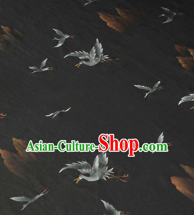 Chinese Classical Cranes Pattern Silk Drapery Traditional Gambiered Guangdong Gauze Cheongsam Black Satin Fabric Chinese Classical Cranes Pattern Silk Drapery Traditional Gambiered Guangdong Gauze Cheongsam Black Satin Fabric