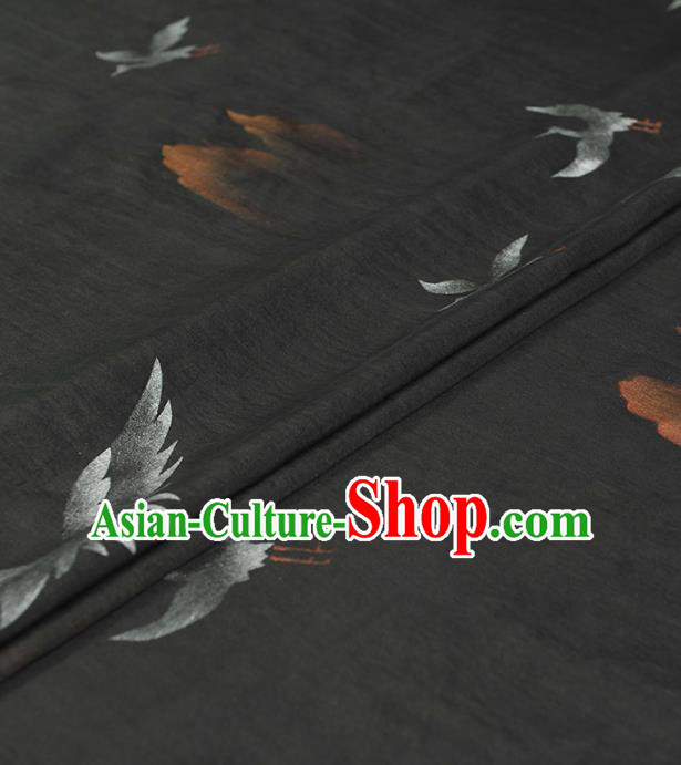 Chinese Classical Cranes Pattern Silk Drapery Traditional Gambiered Guangdong Gauze Cheongsam Black Satin Fabric Chinese Classical Cranes Pattern Silk Drapery Traditional Gambiered Guangdong Gauze Cheongsam Black Satin Fabric