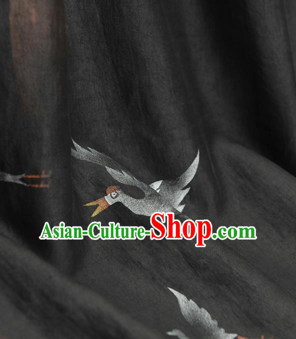 Chinese Classical Cranes Pattern Silk Drapery Traditional Gambiered Guangdong Gauze Cheongsam Black Satin Fabric Chinese Classical Cranes Pattern Silk Drapery Traditional Gambiered Guangdong Gauze Cheongsam Black Satin Fabric