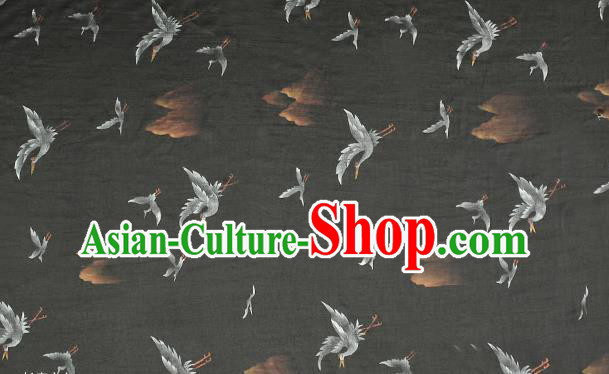 Chinese Classical Cranes Pattern Silk Drapery Traditional Gambiered Guangdong Gauze Cheongsam Black Satin Fabric Chinese Classical Cranes Pattern Silk Drapery Traditional Gambiered Guangdong Gauze Cheongsam Black Satin Fabric