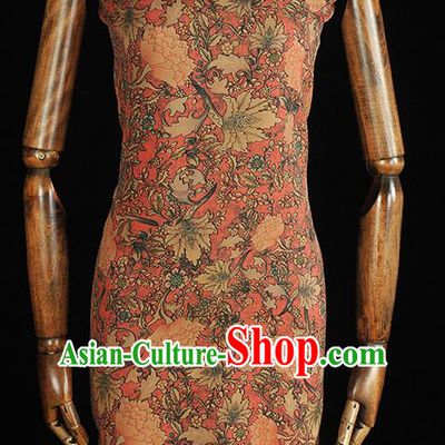 Chinese Classical Flowers Pattern Silk Drapery Traditional Gambiered Guangdong Gauze Cheongsam Jacquard Fabric Red Satin