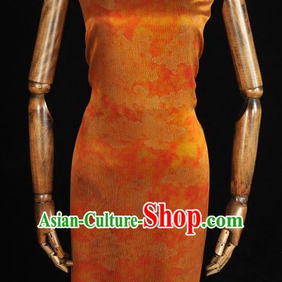 Chinese Classical Pattern Silk Drapery Traditional Gambiered Guangdong Gauze Cheongsam Jacquard Fabric Orange Satin