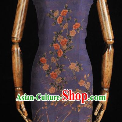 China Classical Jasmine Pattern Purple Silk Fabric Traditional Jacquard Satin Cheongsam Cloth