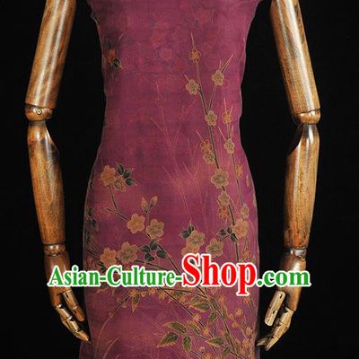 China Cheongsam Cloth Classical Jasmine Pattern Wine Red Silk Fabric Traditional Jacquard Satin