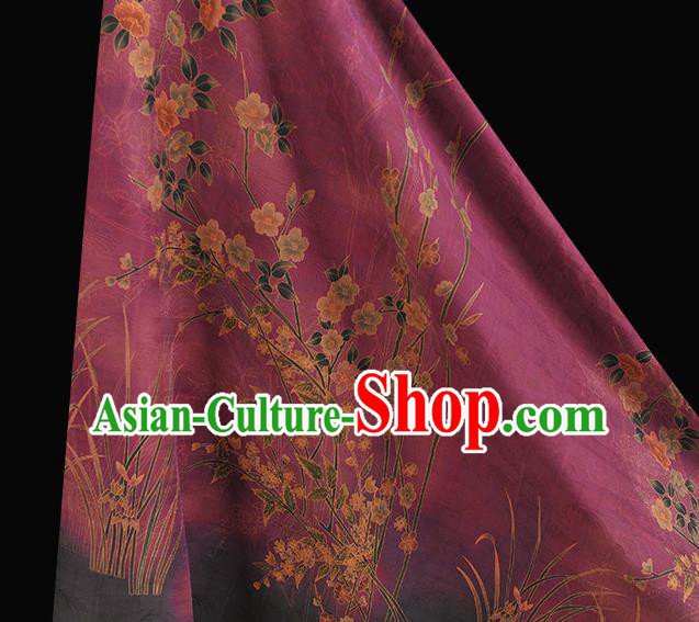 China Cheongsam Cloth Classical Jasmine Pattern Wine Red Silk Fabric Traditional Jacquard Satin China Cheongsam Cloth Classical Jasmine Pattern Wine Red Silk Fabric Traditional Jacquard Satin