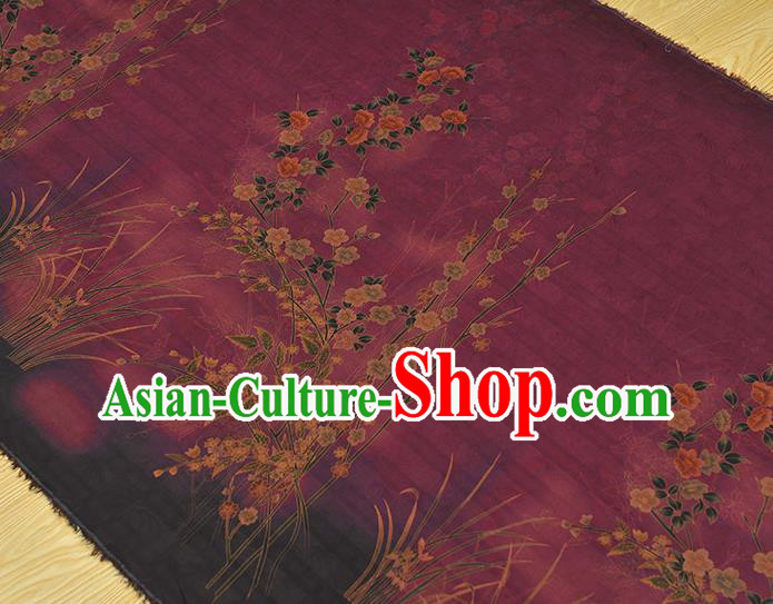 China Cheongsam Cloth Classical Jasmine Pattern Wine Red Silk Fabric Traditional Jacquard Satin China Cheongsam Cloth Classical Jasmine Pattern Wine Red Silk Fabric Traditional Jacquard Satin