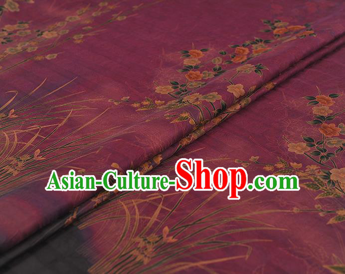 China Cheongsam Cloth Classical Jasmine Pattern Wine Red Silk Fabric Traditional Jacquard Satin China Cheongsam Cloth Classical Jasmine Pattern Wine Red Silk Fabric Traditional Jacquard Satin