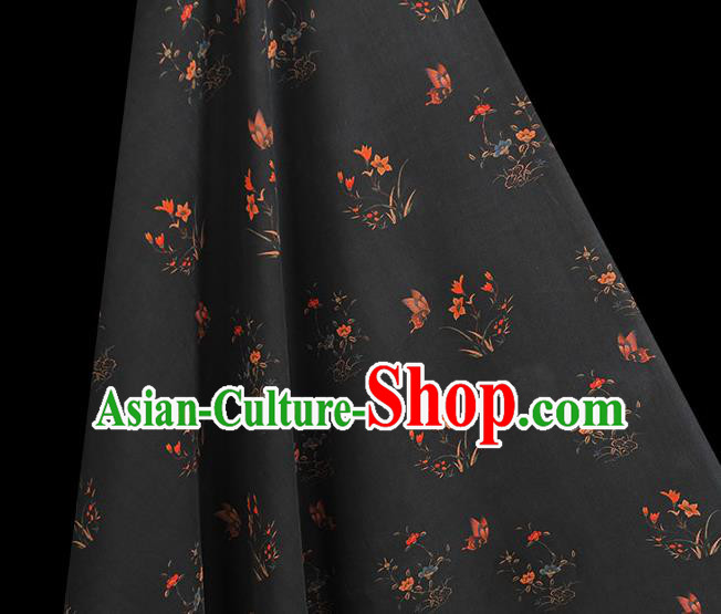 Chinese Black Gambiered Guangdong Gauze Traditional Cheongsam Silk Fabric Classical Orchids Pattern Silk Drapery Chinese Black Gambiered Guangdong Gauze Traditional Cheongsam Silk Fabric Classical Orchids Pattern Silk Drapery