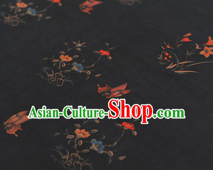Chinese Black Gambiered Guangdong Gauze Traditional Cheongsam Silk Fabric Classical Orchids Pattern Silk Drapery Chinese Black Gambiered Guangdong Gauze Traditional Cheongsam Silk Fabric Classical Orchids Pattern Silk Drapery