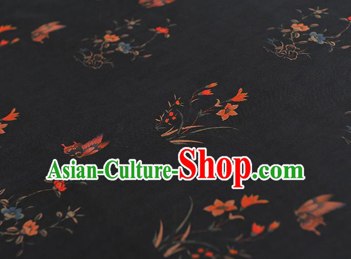 Chinese Black Gambiered Guangdong Gauze Traditional Cheongsam Silk Fabric Classical Orchids Pattern Silk Drapery Chinese Black Gambiered Guangdong Gauze Traditional Cheongsam Silk Fabric Classical Orchids Pattern Silk Drapery
