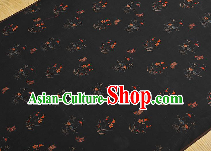Chinese Black Gambiered Guangdong Gauze Traditional Cheongsam Silk Fabric Classical Orchids Pattern Silk Drapery Chinese Black Gambiered Guangdong Gauze Traditional Cheongsam Silk Fabric Classical Orchids Pattern Silk Drapery
