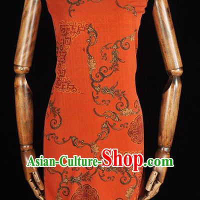 Chinese Red Gambiered Guangdong Gauze Traditional Cheongsam Silk Fabric Classical Auspicious Pattern Silk Drapery