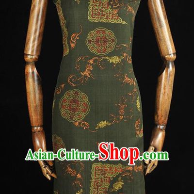 Chinese Traditional Cheongsam Silk Fabric Classical Auspicious Pattern Silk Drapery Dark Green Gambiered Guangdong Gauze