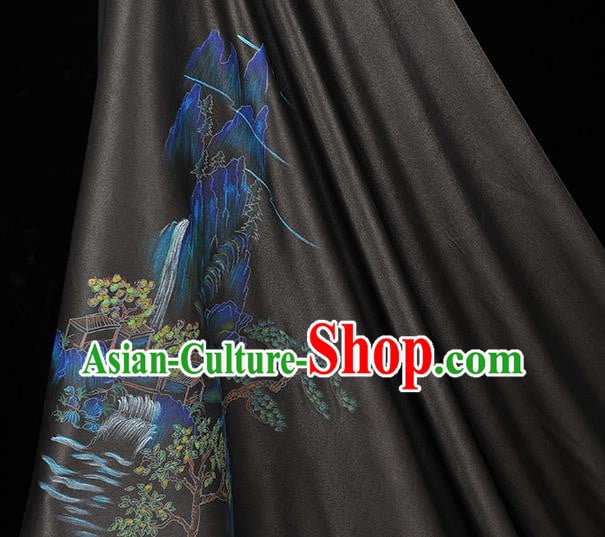 China Classical Landscape Pattern Silk Fabric Cheongsam Cloth Traditional Black Jacquard Satin China Classical Landscape Pattern Silk Fabric Cheongsam Cloth Traditional Black Jacquard Satin