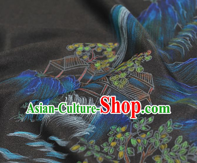 China Classical Landscape Pattern Silk Fabric Cheongsam Cloth Traditional Black Jacquard Satin China Classical Landscape Pattern Silk Fabric Cheongsam Cloth Traditional Black Jacquard Satin