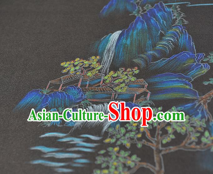 China Classical Landscape Pattern Silk Fabric Cheongsam Cloth Traditional Black Jacquard Satin China Classical Landscape Pattern Silk Fabric Cheongsam Cloth Traditional Black Jacquard Satin
