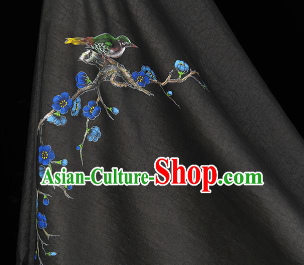 China Classical Printing Plum Bird Pattern Silk Fabric Traditional Black Jacquard Satin Cheongsam Cloth China Classical Printing Plum Bird Pattern Silk Fabric Traditional Black Jacquard Satin Cheongsam Cloth