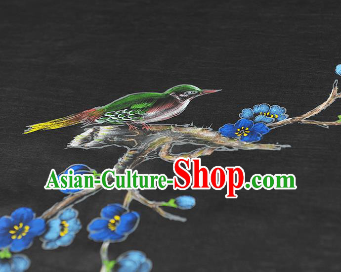 China Classical Printing Plum Bird Pattern Silk Fabric Traditional Black Jacquard Satin Cheongsam Cloth China Classical Printing Plum Bird Pattern Silk Fabric Traditional Black Jacquard Satin Cheongsam Cloth