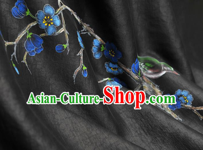 China Classical Printing Plum Bird Pattern Silk Fabric Traditional Black Jacquard Satin Cheongsam Cloth China Classical Printing Plum Bird Pattern Silk Fabric Traditional Black Jacquard Satin Cheongsam Cloth