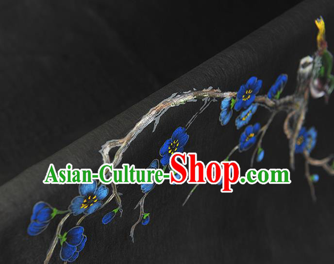 China Classical Printing Plum Bird Pattern Silk Fabric Traditional Black Jacquard Satin Cheongsam Cloth China Classical Printing Plum Bird Pattern Silk Fabric Traditional Black Jacquard Satin Cheongsam Cloth