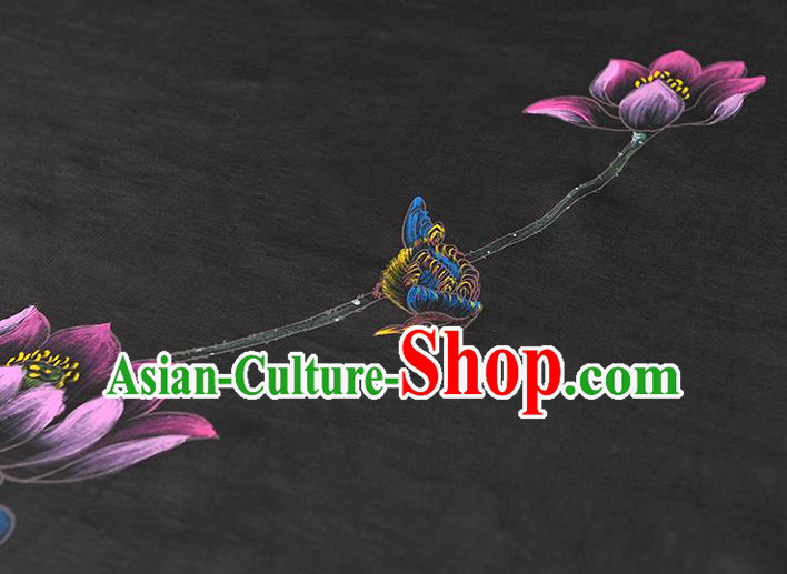 China Classical Printing Lotus Pattern Silk Fabric Traditional Black Jacquard Satin Cheongsam Cloth China Classical Printing Lotus Pattern Silk Fabric Traditional Black Jacquard Satin Cheongsam Cloth