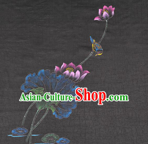 China Classical Printing Lotus Pattern Silk Fabric Traditional Black Jacquard Satin Cheongsam Cloth China Classical Printing Lotus Pattern Silk Fabric Traditional Black Jacquard Satin Cheongsam Cloth