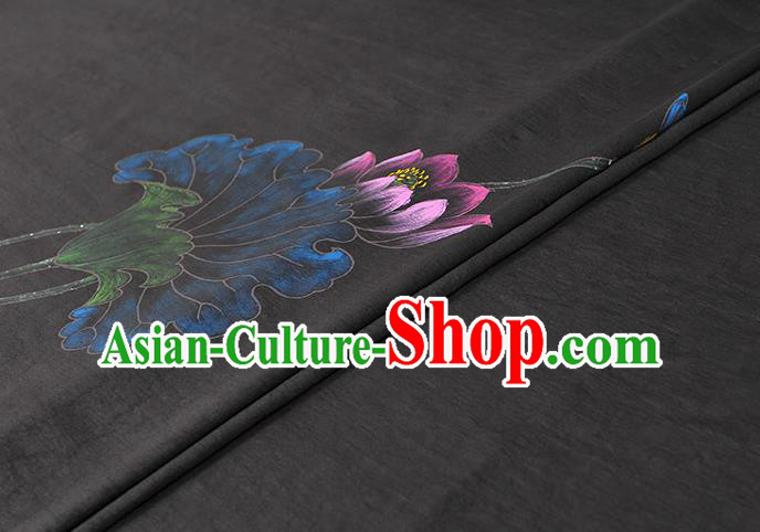 China Classical Printing Lotus Pattern Silk Fabric Traditional Black Jacquard Satin Cheongsam Cloth China Classical Printing Lotus Pattern Silk Fabric Traditional Black Jacquard Satin Cheongsam Cloth