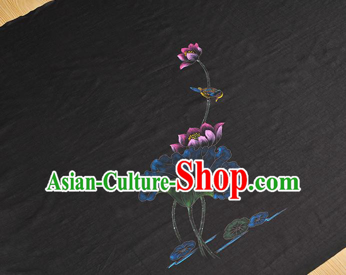 China Classical Printing Lotus Pattern Silk Fabric Traditional Black Jacquard Satin Cheongsam Cloth China Classical Printing Lotus Pattern Silk Fabric Traditional Black Jacquard Satin Cheongsam Cloth
