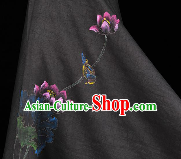 China Classical Printing Lotus Pattern Silk Fabric Traditional Black Jacquard Satin Cheongsam Cloth China Classical Printing Lotus Pattern Silk Fabric Traditional Black Jacquard Satin Cheongsam Cloth