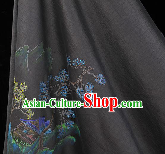 China Classical Printing Pavilion Pattern Silk Fabric Traditional Cheongsam Cloth Black Jacquard Satin China Classical Printing Pavilion Pattern Silk Fabric Traditional Cheongsam Cloth Black Jacquard Satin