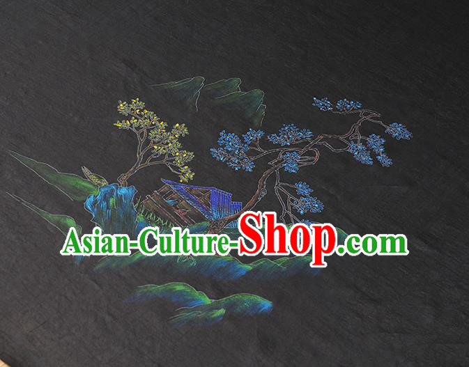 China Classical Printing Pavilion Pattern Silk Fabric Traditional Cheongsam Cloth Black Jacquard Satin China Classical Printing Pavilion Pattern Silk Fabric Traditional Cheongsam Cloth Black Jacquard Satin