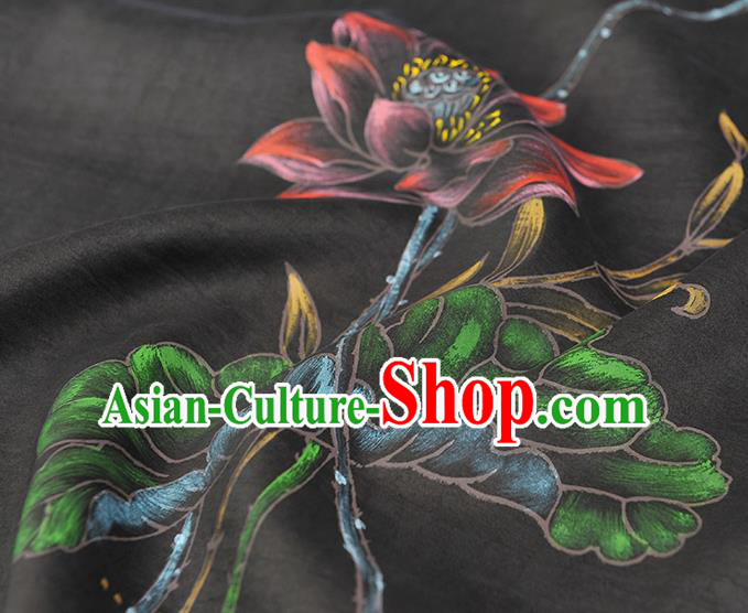 China Traditional Cheongsam Cloth Black Jacquard Satin Classical Printing Lotus Dragonfly Pattern Silk Fabric China Traditional Cheongsam Cloth Black Jacquard Satin Classical Printing Lotus Dragonfly Pattern Silk Fabric
