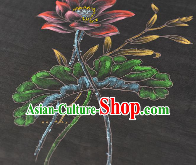 China Traditional Cheongsam Cloth Black Jacquard Satin Classical Printing Lotus Dragonfly Pattern Silk Fabric China Traditional Cheongsam Cloth Black Jacquard Satin Classical Printing Lotus Dragonfly Pattern Silk Fabric