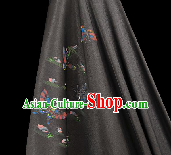China Black Jacquard Satin Traditional Cheongsam Cloth Classical Printing Butterfly Pattern Silk Fabric China Black Jacquard Satin Traditional Cheongsam Cloth Classical Printing Butterfly Pattern Silk Fabric