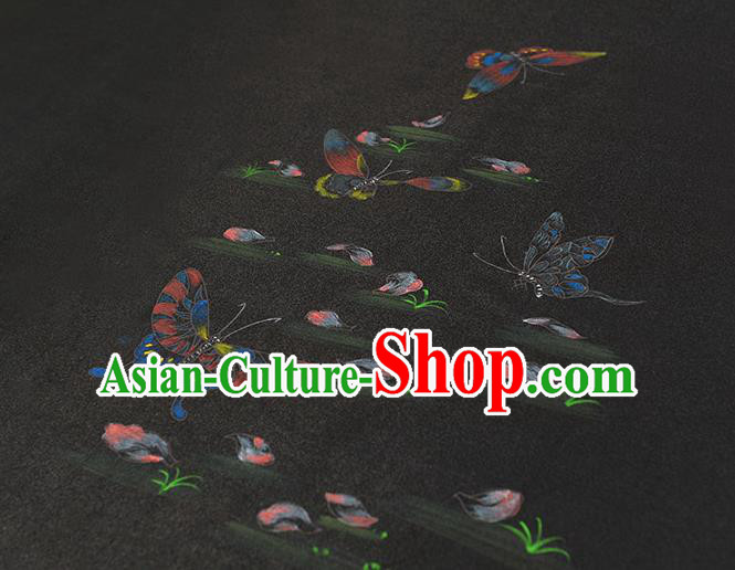 China Black Jacquard Satin Traditional Cheongsam Cloth Classical Printing Butterfly Pattern Silk Fabric China Black Jacquard Satin Traditional Cheongsam Cloth Classical Printing Butterfly Pattern Silk Fabric