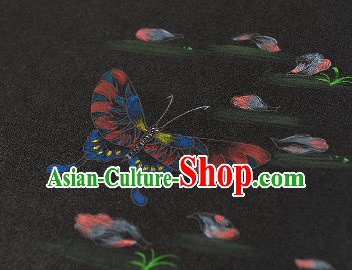 China Black Jacquard Satin Traditional Cheongsam Cloth Classical Printing Butterfly Pattern Silk Fabric China Black Jacquard Satin Traditional Cheongsam Cloth Classical Printing Butterfly Pattern Silk Fabric